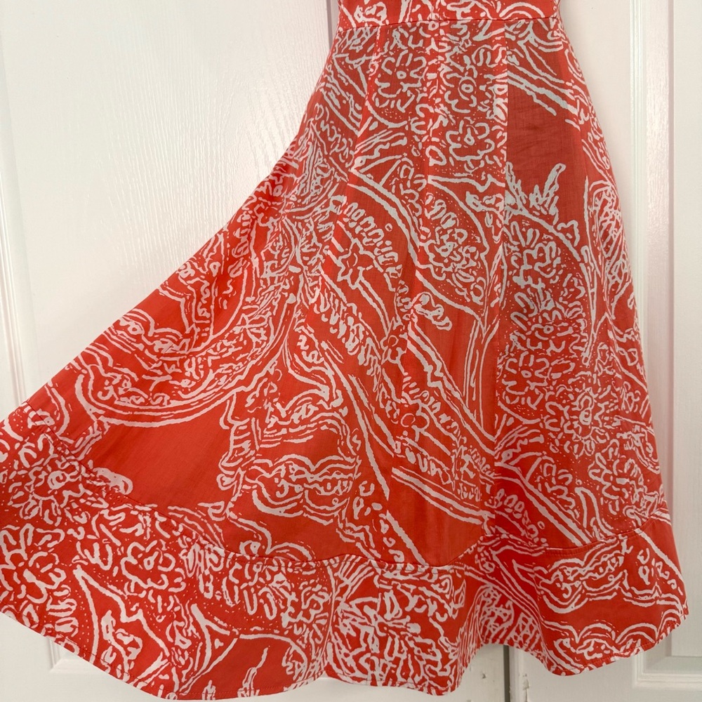 Anne Klein Coral & White Fit & Flare Dress w/ Pockets Sz 14 Lined floral - Picture 4 of 6
